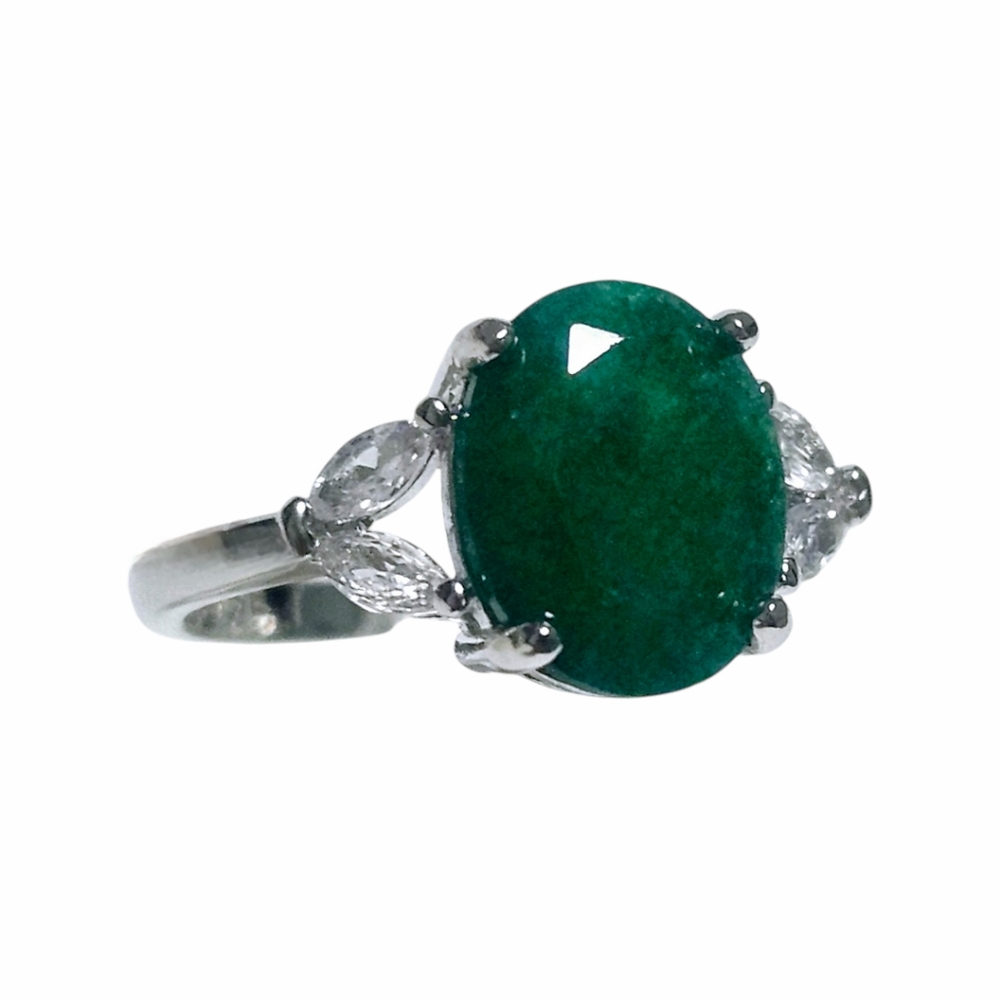 3.0 ct Emerald sterling silver Ring sz 9